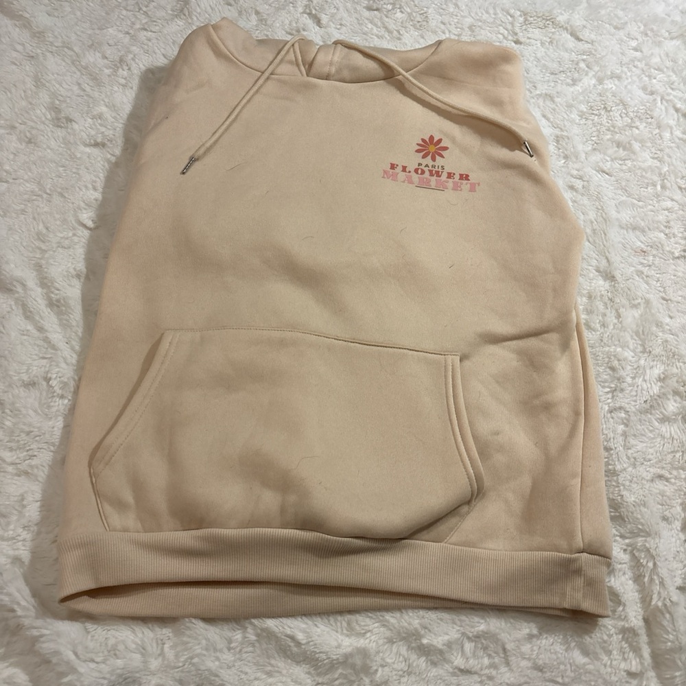Beige Hoodie with Pink Flower Graphic